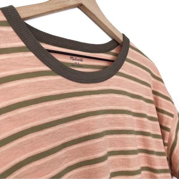 MADEWELL Whisper Cotton Crewneck Ringer Persell Stripe Tee Shirt Top L - Picture 6 of 9